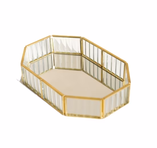 럭셔리 스토리지 테이블 향수 허영 홈 장식 보석 골드 유리 금속 봉사 장식 거울 트레이