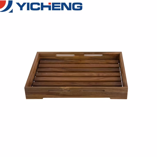 차/커피/음료/식사/와인을 위한 금속 손잡이가 있는 소박한 나무/목재 서빙 트레이